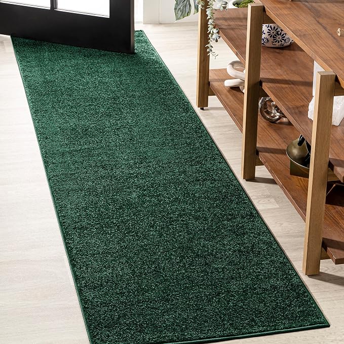 JONATHAN Y Haze Solid Low-Pile Emerald Runner Rug 2x12, Coastal,Bohemian,Minimalist,Classic, Easy-Cleaning for Living Room,Bedroom,Kitchen,Pet Friendly,Non-Shedding (SEU100L-212)