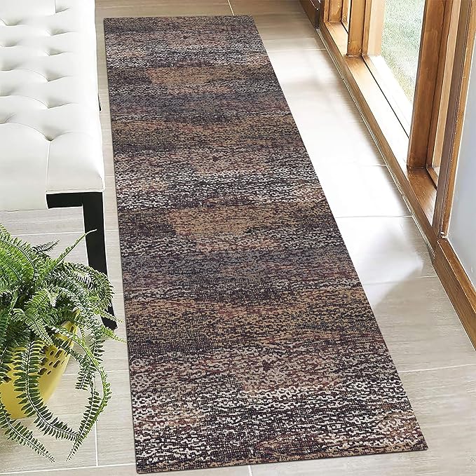 Washable Area Rug - 1/6 Thick - Stain & Water Resistant Non-Slip - Resistant Rug for Living Room, Bedroom, Nursery, Pet & Child Friendly, Vintage Charm Area Rugs (Rust, 2'6'' x 8')
