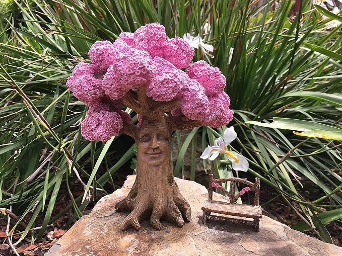 GlitZGlam Ethan's Magical Tree with Matching Bench for Enchanted Garden (9 Inch Tall) - Fairy Garden Accessory