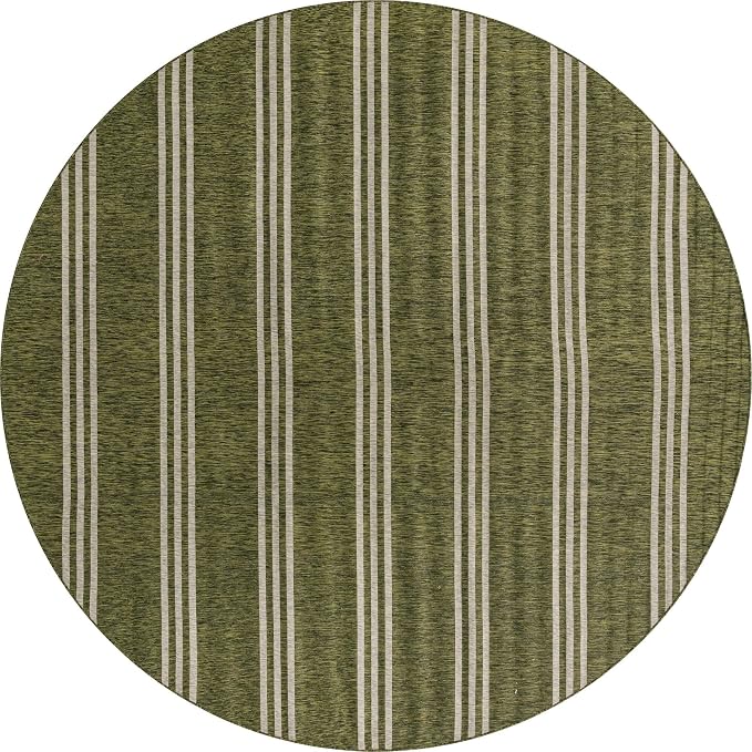 Unique Loom Outdoor Collection Area Rug - Anguilla (13' Round, Green/ Ivory)