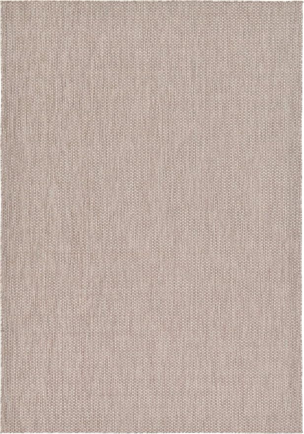 Unique Loom Collection Casual Transitional Solid Heathered Indoor/Outdoor Flatweave Area Rug (7' 1" x 10' Rectangle, Beige/Ivory)