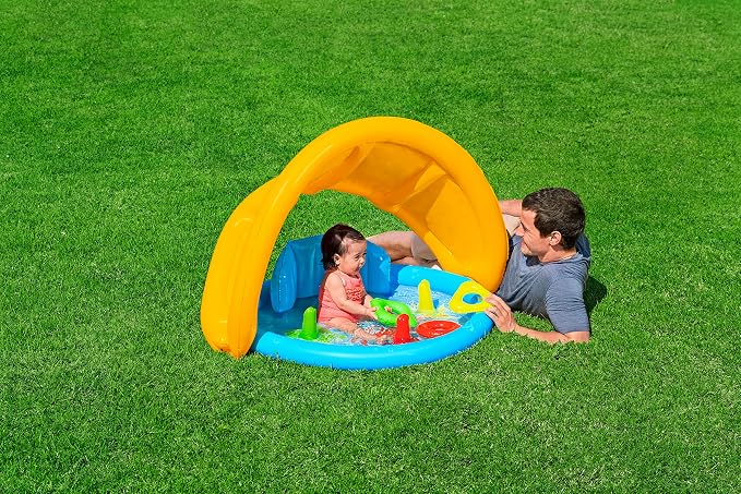 Bestway Seashapes Splash Pad | Baby Sensory Water Pool, with Backrest, Sunshade and Games, 6 Months +
