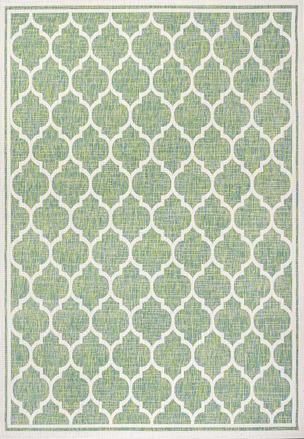 JONATHAN Y Moroccan Trellis Indoor Outdoor Area Rug 8X10 Cream/Green, Trebol Textured Weave for Backyard, Patio, Porch, Easy-Cleaning, High Traffic, Pet-Friendly, Non-Shedding (SMB109I-8)
