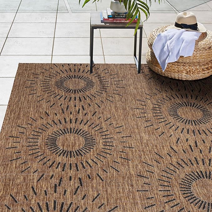 Gertmenian Indoor Outdoor Modern Area Rug - 6x9 Medium, Stain Resistant, Ideal for High Traffic in Living Room, Bedroom, Patio - Geometric, Brown, 32458