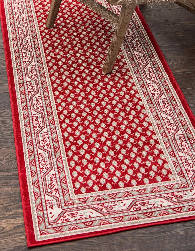 Unique Loom Williamsburg Collection Traditional Border with Dotted Center Area Rug, Runner 2' 9" x 9' 10", Red/Beige