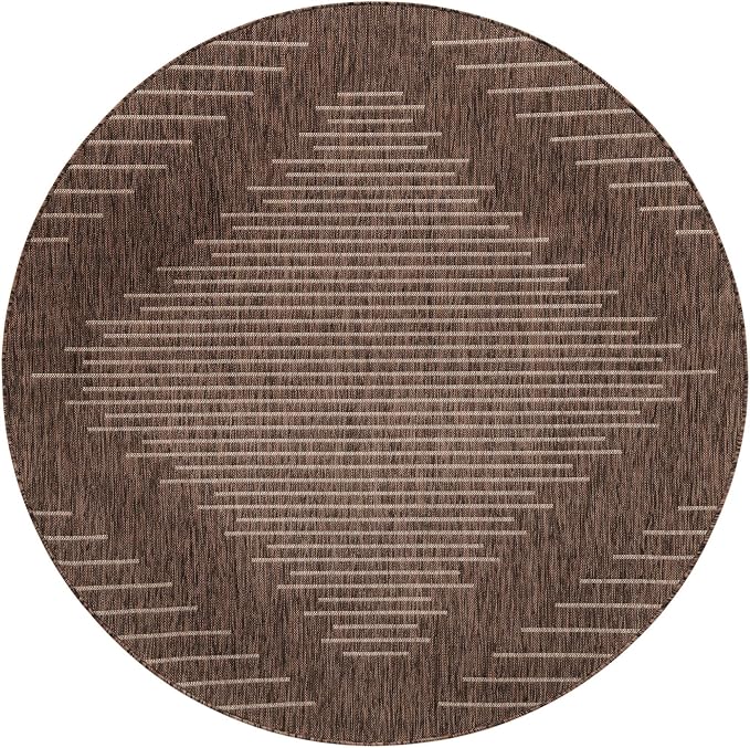 Unique Loom Outdoor Modern Collection Area Rug - Tambor (6' 1" Round, Brown/ Ivory)