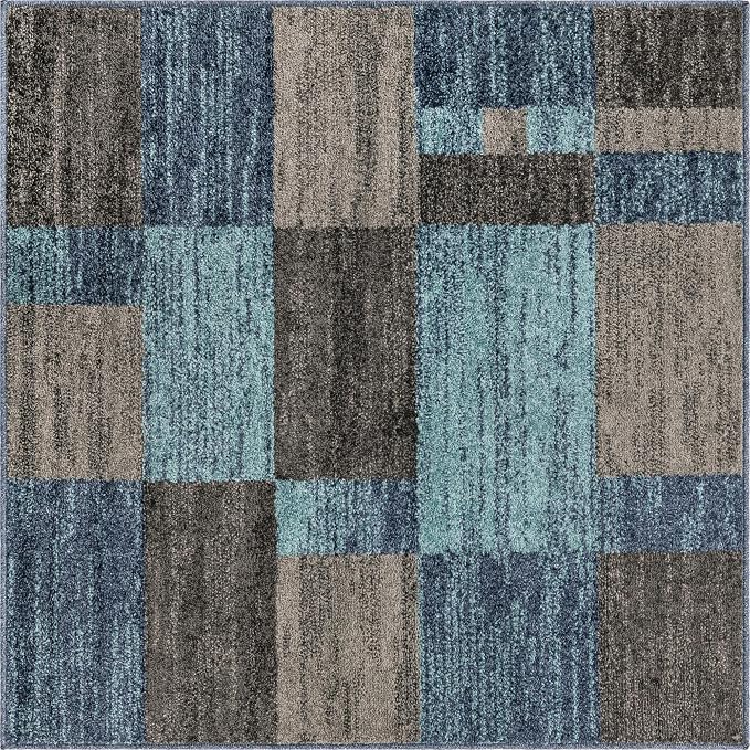 Unique Loom Autumn Collection Area Rug - Providence (4' 1" Square, Blue Gray/ Light Brown)