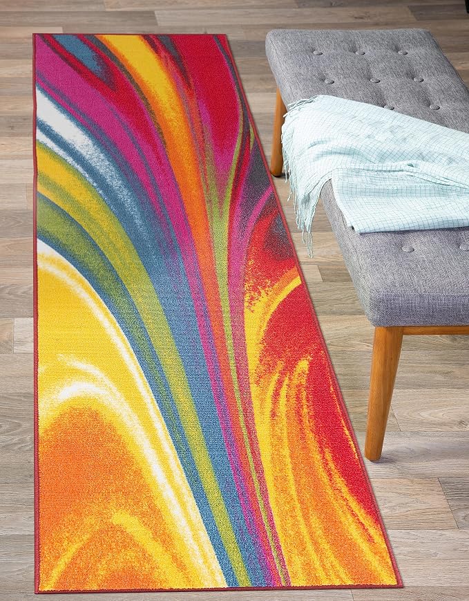 Rugshop Waves Non-Slip Contemporary Modern Runner Rug Multi 2' x 7' | Rectangular, Size 2' X 7', Living Room, Bedroom, Dining Room, Home Office, Kitchen, Entryway, Hallway, Nursery, Kids Room