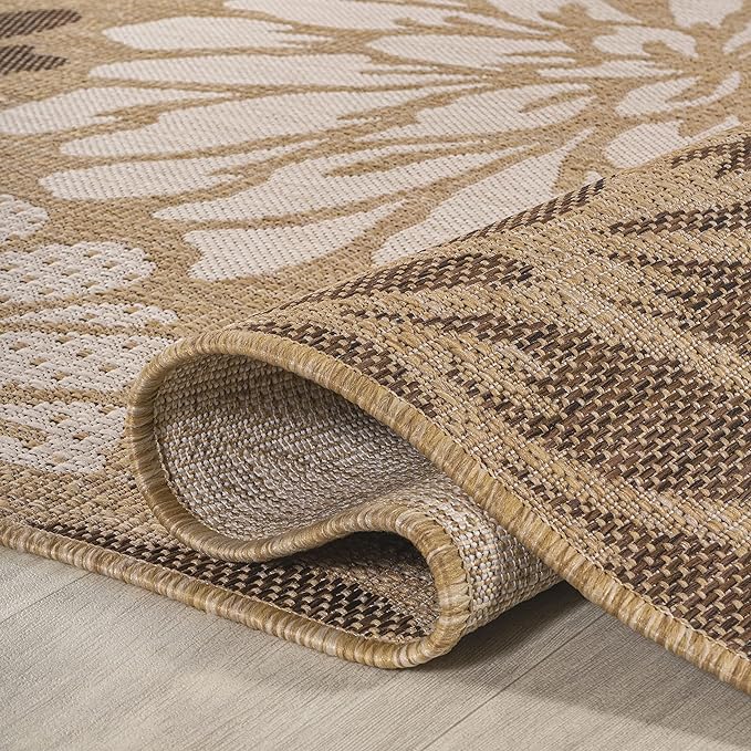 JONATHAN Y Floral Textured Weave Indoor Outdoor Octagon Area Rug 5 Ft Brown/Cream, Zinnia Modern for Backyard, Patio, Porch, Easy-Cleaning, High Traffic, Pet-Friendly, Non-Shedding (SMB110I-5TGN)