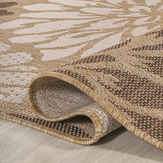 JONATHAN Y Floral Textured Weave Indoor Outdoor Area Rug 5X8 Brown/Cream, Zinnia Modern for Backyard, Patio, Porch, Easy-Cleaning, High Traffic, Pet-Friendly, Non-Shedding (SMB110I-5)
