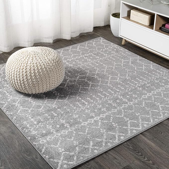 JONATHAN Y Boho Vintage Diamond Gray/Ivory Square Area Rug 8X8 ft, Moroccan Hype for Living Room, Bedroom, Kitchen, Office, Easy-Cleaning, High Traffic, Pet-Friendly, Non-Shedding (MOH101C-8SQ)