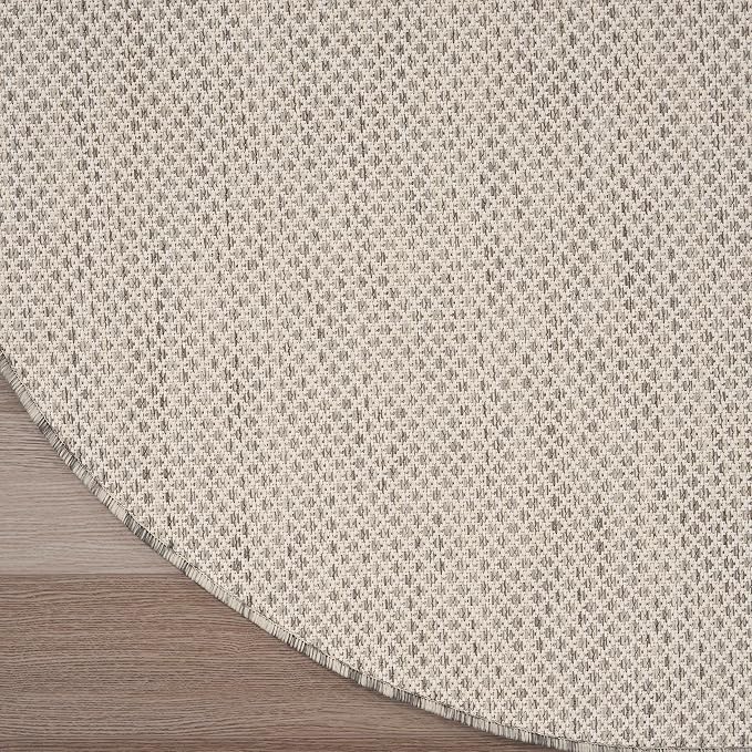 Nourison Home Courtyard Ivory Silver 8' x Round Area Rug - Easy Clean, Non Shedding, Bed Room, Living Room, Dining Room, Kitchen (8' x Round)
