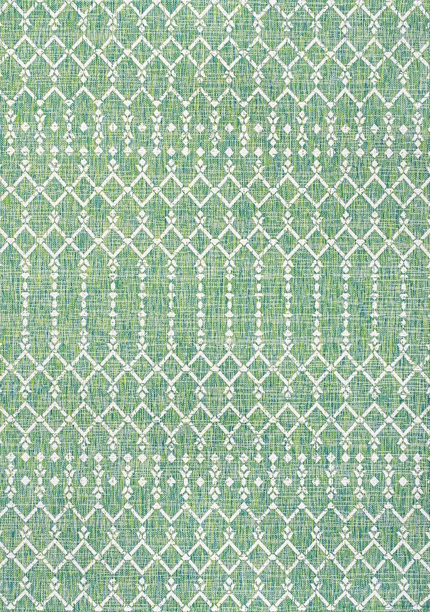 JONATHAN Y Moroccan Geometric Indoor Outdoor Area Rug 8X10 Green/Cream, Ourika Textured Weave for Backyard, Patio, Porch, Easy-Cleaning, High Traffic, Pet-Friendly, Non-Shedding (SMB108L-8)
