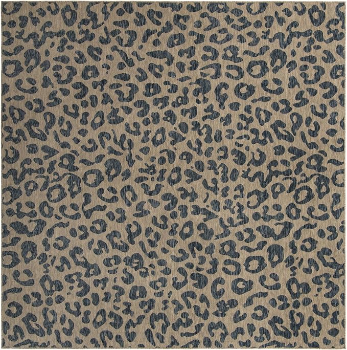 Unique Loom Outdoor Safari Collection Area Rug - Leopard (10' 8" Square Blue/Gray)