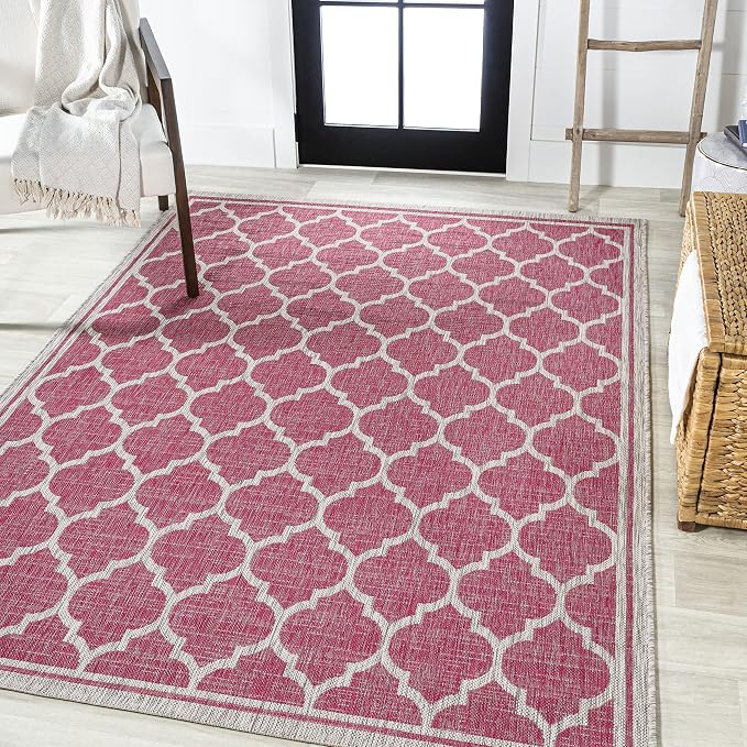 JONATHAN Y Moroccan Trellis Indoor Outdoor Area Rug 8X10 Fuchsia/Light Gray, Trebol Textured Weave for Backyard, Patio, Porch, Easy-Cleaning, High Traffic, Pet-Friendly, Non-Shedding (SMB109H-8)
