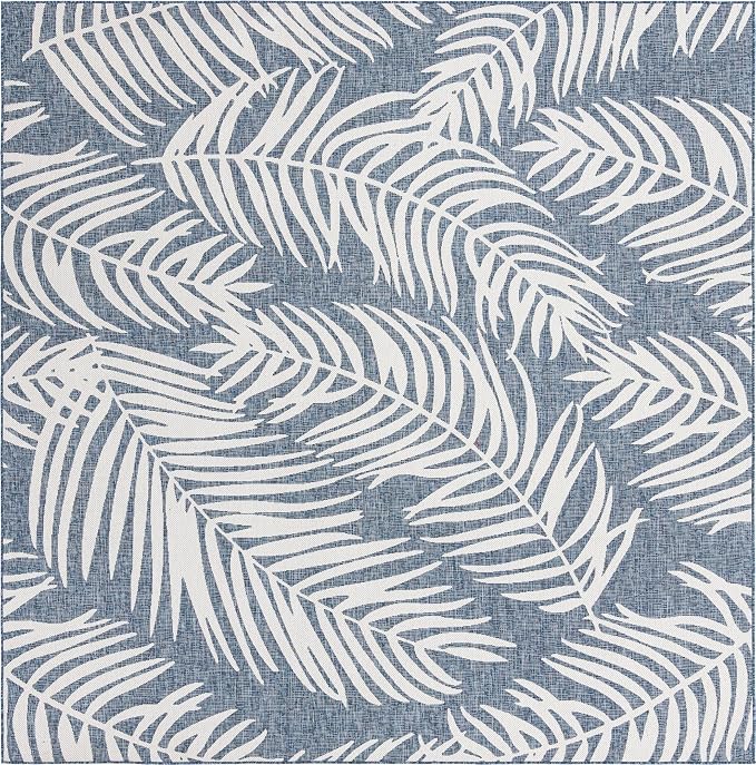 Unique Loom Outdoor Botanical Collection Area Rug - Palm (10' 8" Square, Blue/ Navy Blue)