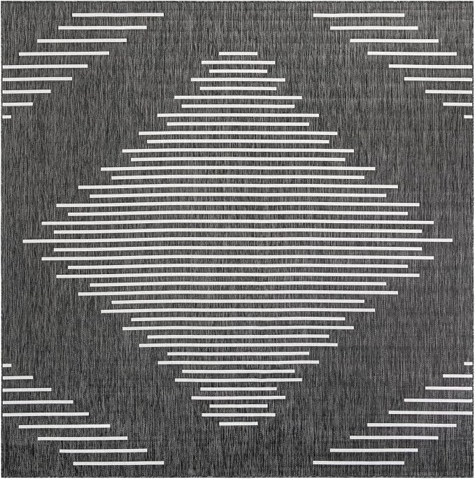 Unique Loom Outdoor Modern Collection Area Rug - Tambor (10' Square Charcoal Gray/Ivory)