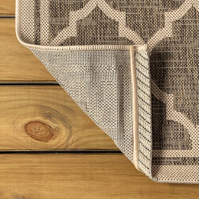 JONATHAN Y Moroccan Trellis Indoor Outdoor Round Area Rug 3 Ft Brown/Beige, Trebol Textured Weave for Backyard, Patio, Porch, Easy-Cleaning, High Traffic, Pet-Friendly, Non-Shedding (SMB109A-3R)