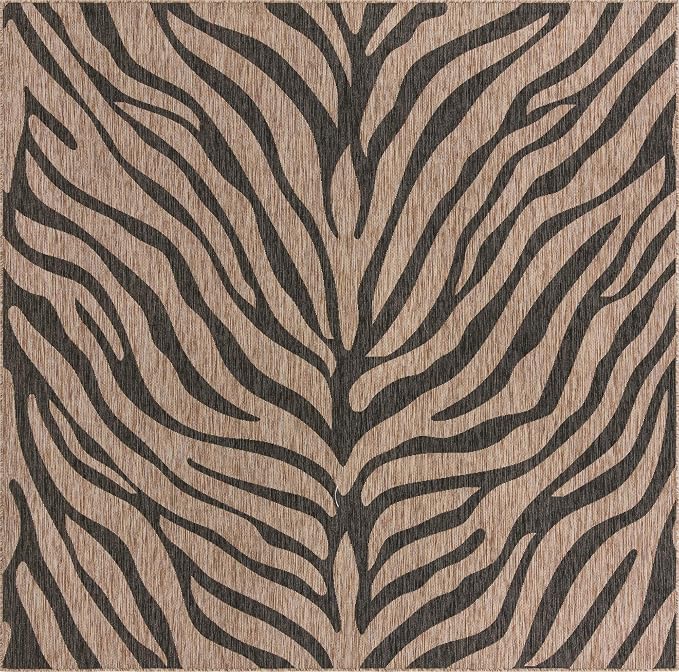 Unique Loom Outdoor Safari Collection Area Rug - Tsavo (10' Square, Natural/ Ivory)