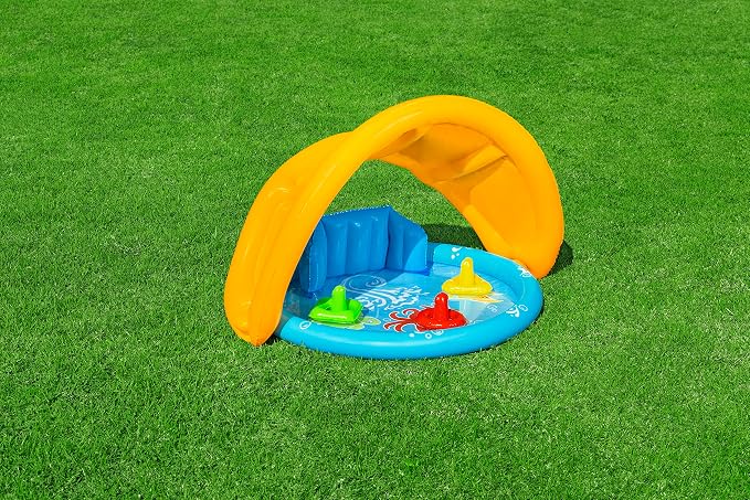 Bestway Seashapes Splash Pad | Baby Sensory Water Pool, with Backrest, Sunshade and Games, 6 Months +