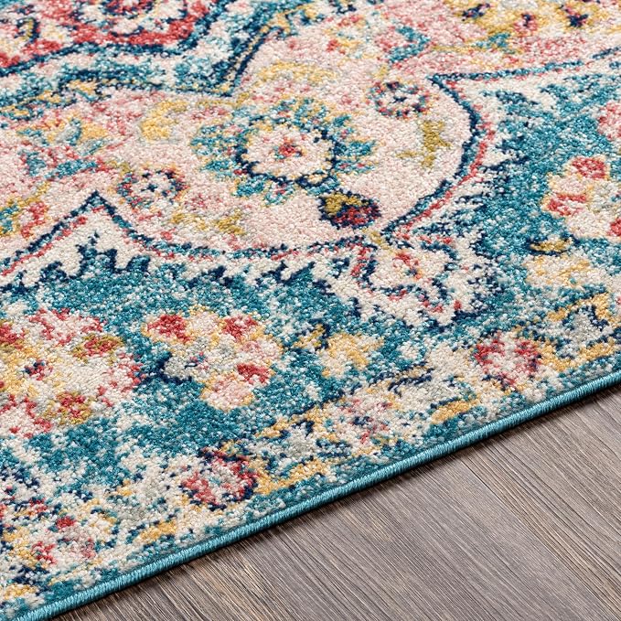Livabliss Area Rugs - 2x3 Romaine Vintage Boho Navy Sky Blue Rose Area Rug for Living Room Bedroom - Floral Medallion Stain Resistant Carpet for Kitchen, Nursery, Office (2' x 3')