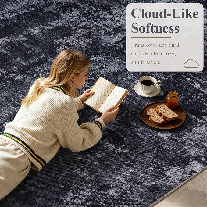 Sasttie 3x5 Entryway Area Rug, Modern Abstract Small Carpet, Black & Grey | Machine Washable, Ultra-Soft Faux Wool, Non-Slip, Low Pile, Throw, Thin, for Entrance, Door-Mat, High-Traffic Areas
