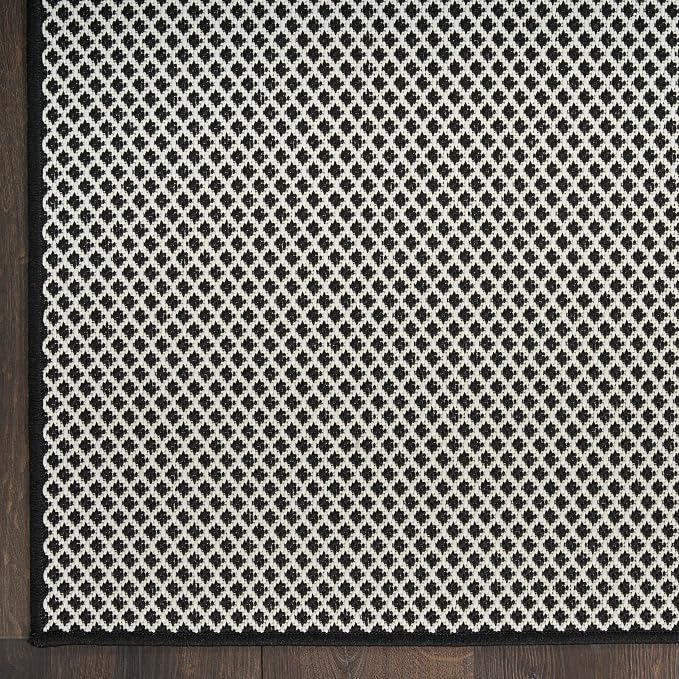 Nourison Home Courtyard Black White 8' x 10' Area Rug - Easy Clean, Non Shedding, Bed Room, Living Room, Dining Room, Kitchen (8' x 10')