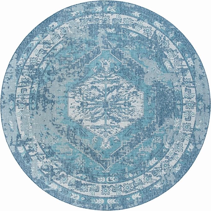 Unique Loom Outdoor Traditional Collection Area Rug - Valeria (13' Round Blue/Ivory)