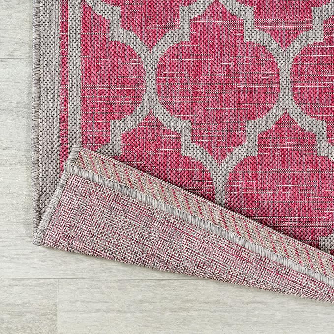 JONATHAN Y Moroccan Trellis Indoor Outdoor Area Rug 8X10 Fuchsia/Light Gray, Trebol Textured Weave for Backyard, Patio, Porch, Easy-Cleaning, High Traffic, Pet-Friendly, Non-Shedding (SMB109H-8)