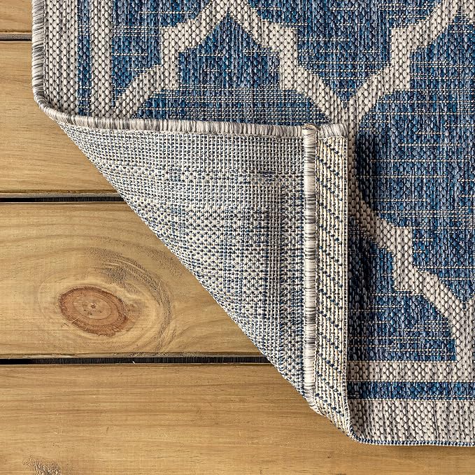 JONATHAN Y Moroccan Trellis Indoor Outdoor Round Area Rug 6 Ft Navy/Gray, Trebol Textured Weave for Backyard, Patio, Porch, Easy-Cleaning, High Traffic, Pet-Friendly, Non-Shedding (SMB109D-6R)