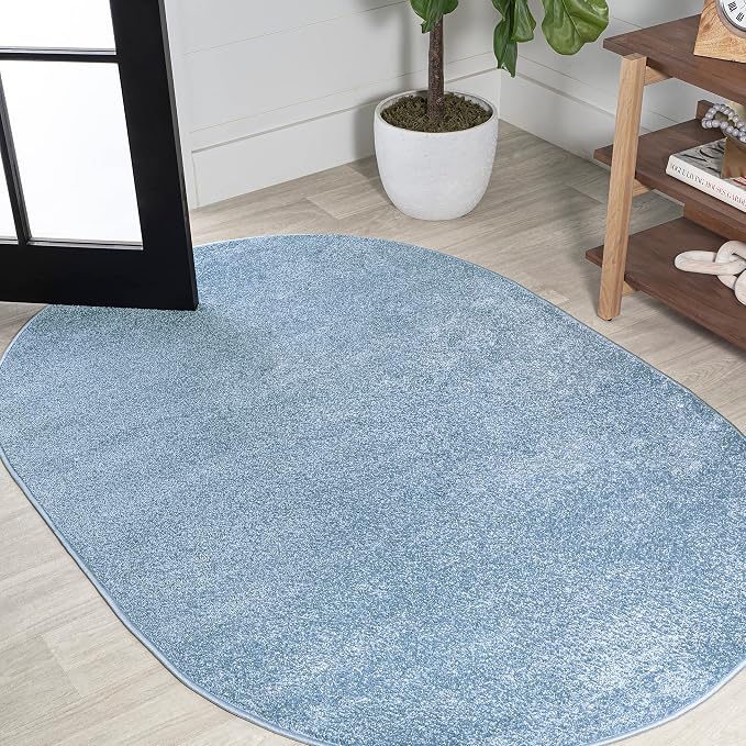 JONATHAN Y Haze Solid Low-Pile Classic Blue 3x5 Oval Indoor Area Rug, Coastal,Bohemian,Minimalist,Classic, Easy-Cleaning for Living Room,Bedroom,Kitchen,Pet Friendly,Non-Shedding (SEU100F-3OV)