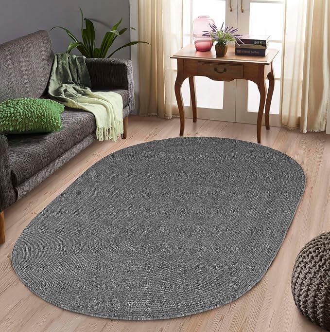 Superior Indoor/Outdoor Area Rug, Reversible Braided Floor Decor for Living Room, Kitchen, Patio, Front Porch, Modern Boho Farmhouse Rugs, Hardwood, Bedroom Accessories, 4' x 6', Charcoal