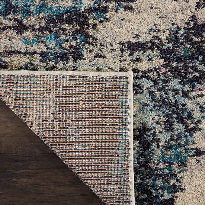 Nourison Home Celestial Modern Abstract Ivory/Teal Blue 2'2" x 12' Area Rug, Easy Clean, Non Shedding, Bed Room, Living Room, Dining Room, Kitchen (2x12)