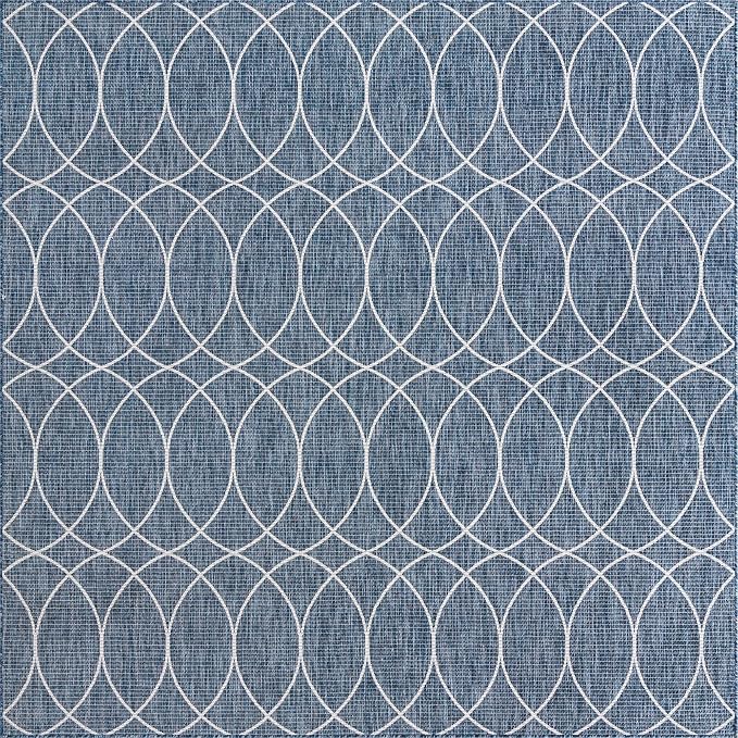 Unique Loom Outdoor Trellis Collection Area Rug - Gitter (10' Square, Blue/ Ivory)