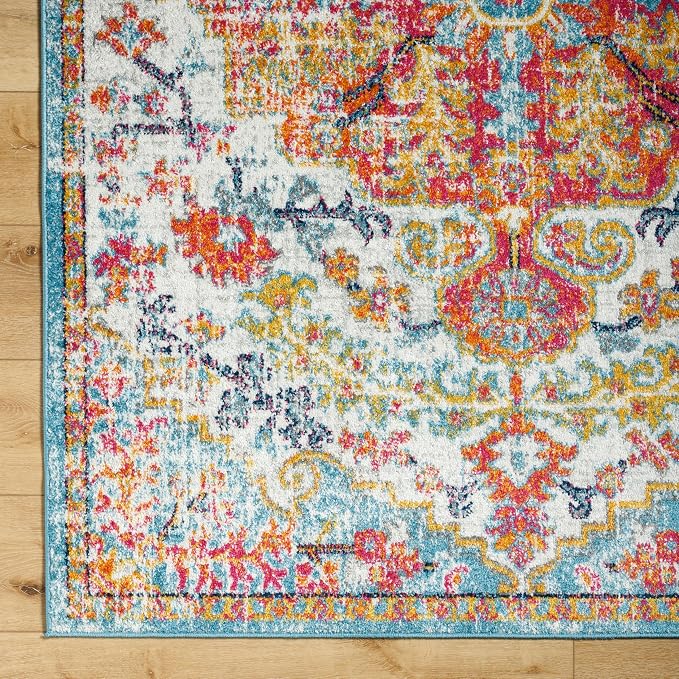 Livabliss Odelia Vintage Bohemian Area Rug,9' x 12'6",Orange/Aqua