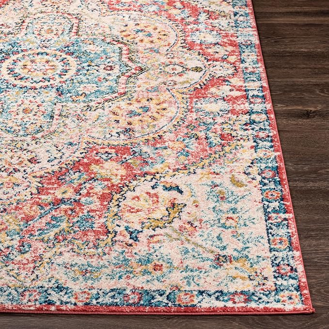 Livabliss Area Rugs - 2x3 Romaine Vintage Boho Rose Navy Sky Blue Area Rug for Living Room Bedroom - Floral Medallion Stain Resistant Carpet for Kitchen, Nursery, Office (2' x 3')