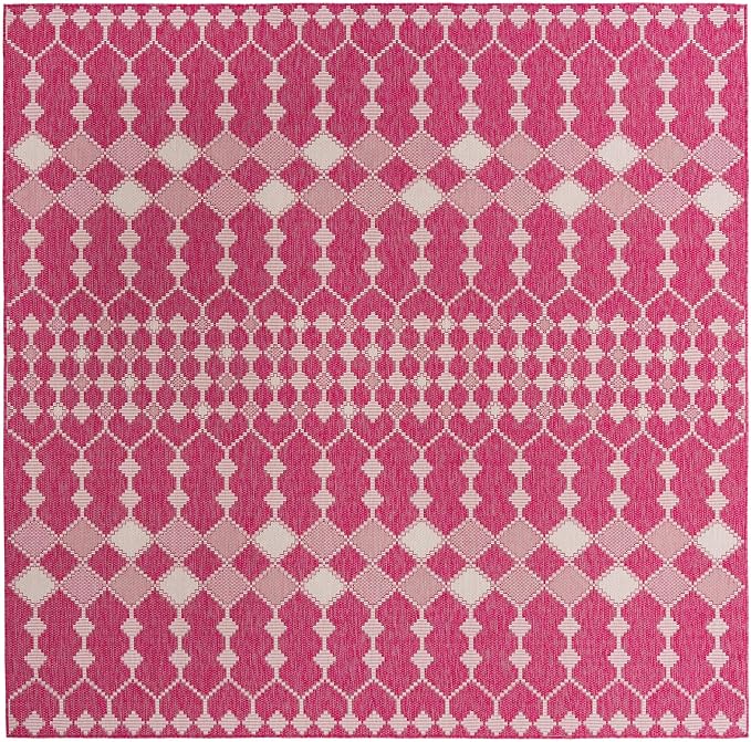 Unique Loom Outdoor Trellis Collection Area Rug - Traliccio (10' Square, Magenta/ Ivory)