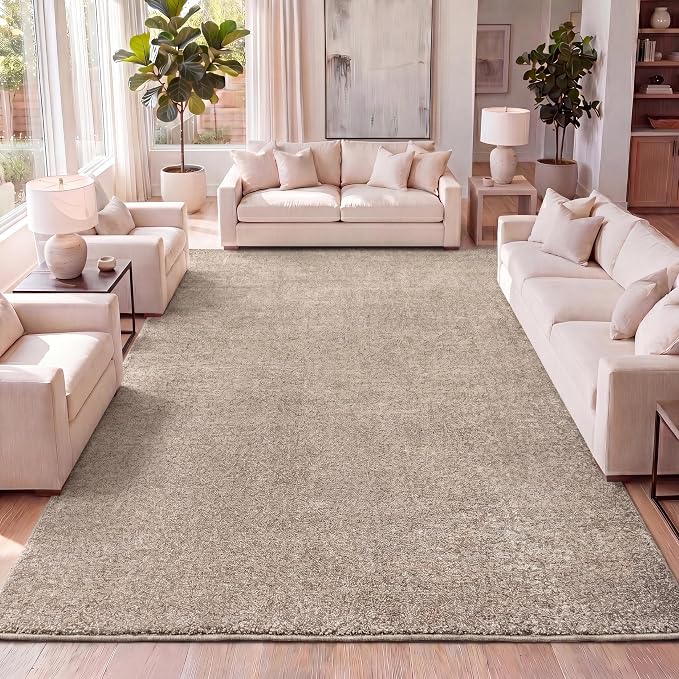 JONATHAN Y Haze Solid Low-Pile Beige Indoor Area Rug 9x12, Coastal,Bohemian,Minimalist,Classic, Easy-Cleaning for Living Room,Bedroom,Kitchen,Pet Friendly,Non-Shedding (SEU100G-9)