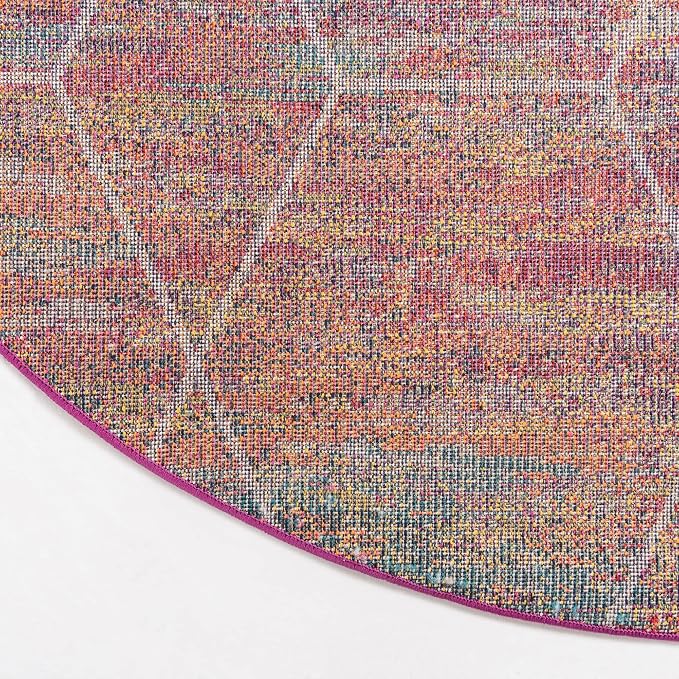 Unique Loom Trellis Frieze Collection Area Rug - Geometric (4' Round, Multi/ Ivory)