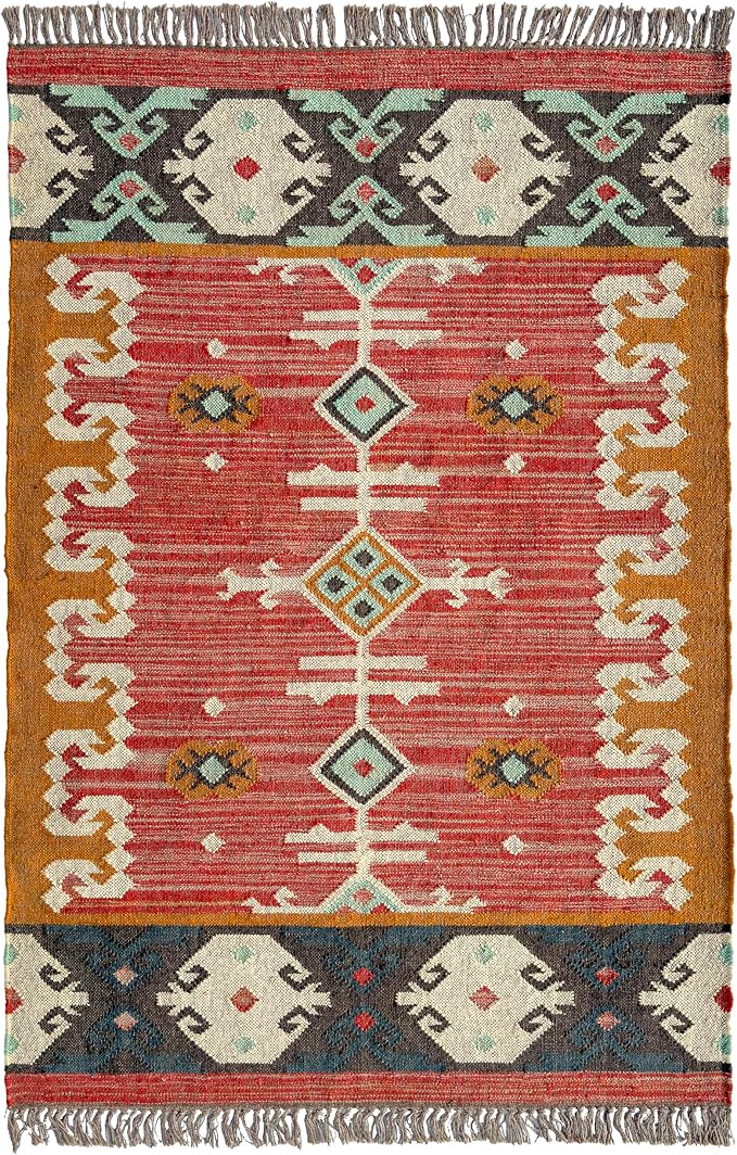 Jute Traditional Kilim Rug Boho Flatweave Area Rug for Living Room, Living Room Entryway, Tribal Series, 9'x12'