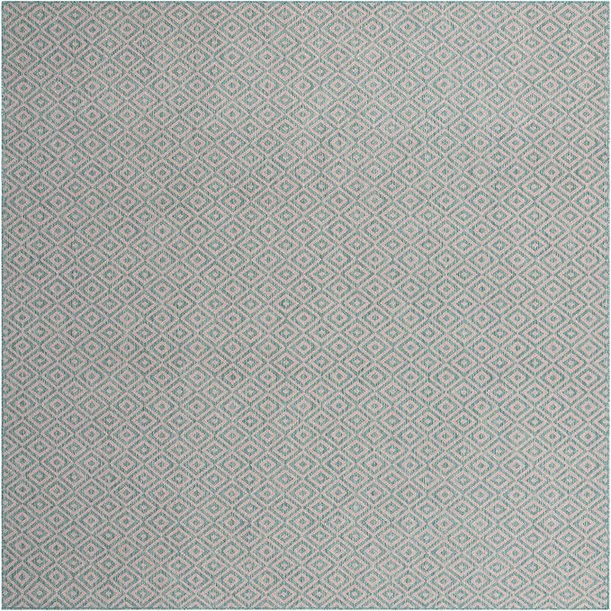 Unique Loom Jill Zarin Jill Zarin Outdoor Collection Area Rug - Costa Rica (10' 8" Square, Pink and Aqua/Light Blue)