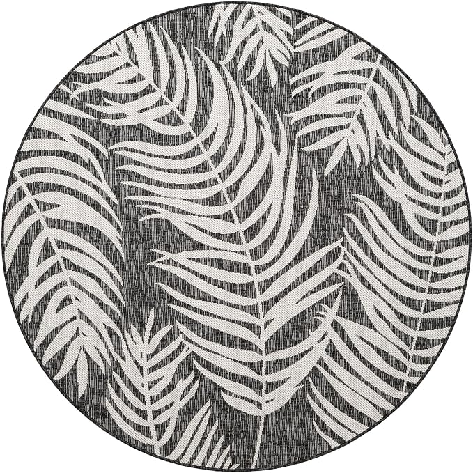 Unique Loom Outdoor Botanical Collection Area Rug - Palm (6' 1" Round Charcoal/Ivory)