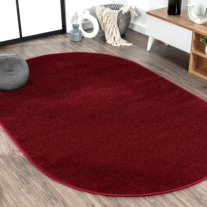 JONATHAN Y Haze Solid Low-Pile Dark Red 3x5 Oval Indoor Area Rug, Coastal,Bohemian,Minimalist,Classic, Easy-Cleaning for Living Room,Bedroom,Kitchen,Pet Friendly,Non-Shedding (SEU100Q-3OV)