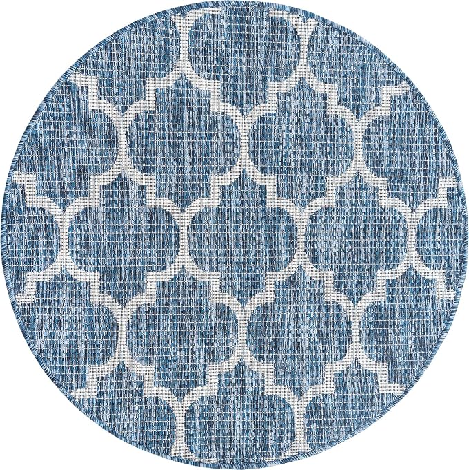 Unique Loom Outdoor Trellis Collection Area Rug - Trellis (Round 3' 3" x 3' 3", Navy Blue/ Ivory)