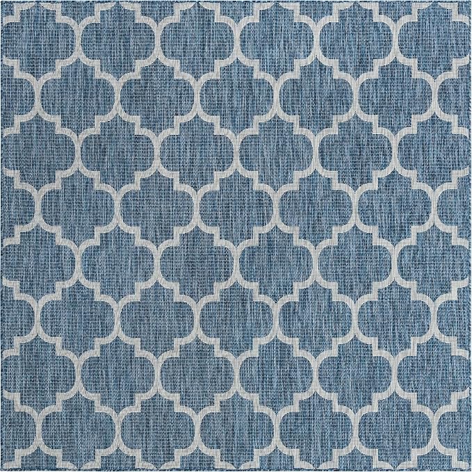 Unique Loom Trellis Collection Area Rug-Lattice Design, Moroccan Inspired for Indoor/Outdoor Décor, 7' 10" x 7' 10" Square, Navy Blue/Gray