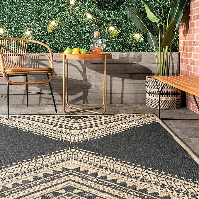 Nuloom Outdoor Performance Collection Landry Charcoal/Ivory, 2' x 3', Soft, High Traffic, Stain Resistant, Easy Clean, Durable Area Rug for Indoor/Outdoor Patio, Deck, Porch, Garden, Courtyard