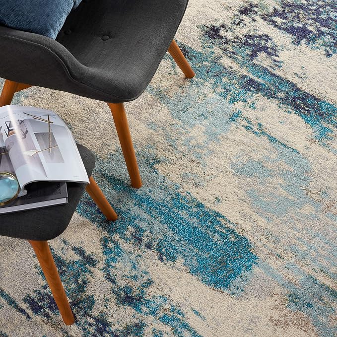 Nourison Home Celestial Ivory Teal Blue 6'7" x 9'7" Area Rug - Easy Clean, Non Shedding, Bed Room, Living Room, Dining Room, Kitchen (7' x 10')