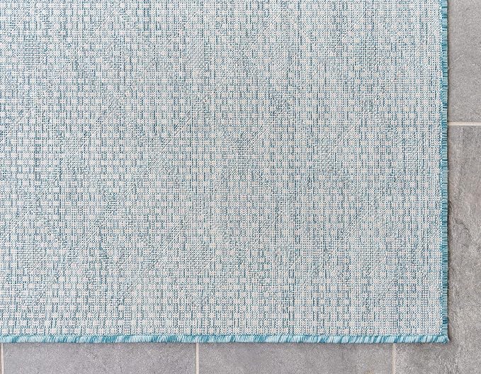 Unique Loom Outdoor Trellis Collection Area Rug - Tribal Trellis (5' 1" x 8' Rectangle, Aqua/ Ivory)