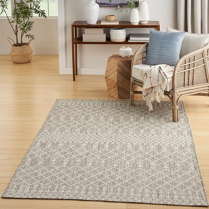 Nourison Home Positano Light Grey 6' x 9' Area Rug - Easy Clean, Non Shedding, Bed Room, Living Room, Dining Room, Kitchen (6' x 9')