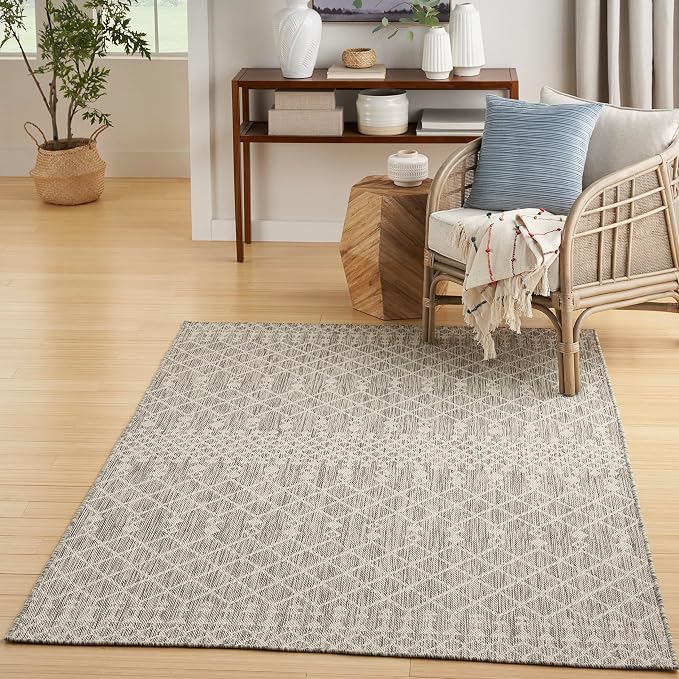 Nourison Home Positano Light Grey 7' x 10' Area Rug - Easy Clean, Non Shedding, Bed Room, Living Room, Dining Room, Kitchen (7' x 10')